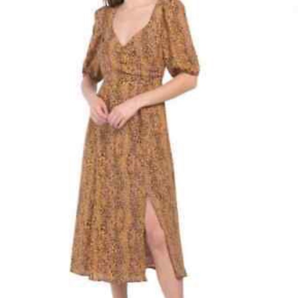 WAYF Leopard Faux Wrap Midi Dress - Picture 2 of 8